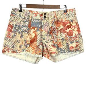 Pilcro The Wanderer Boho Patchwork Denim Shorts Sz 30 Frayed Hem